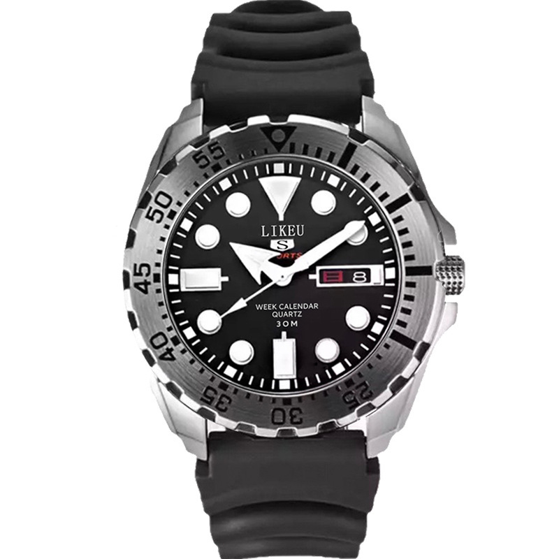 Seiko No. 5 Watch Men's Luminous Waterproof Double Calendar Water Ghost Diving Watch Non-Mechanical Men's Watch Steel Belt Quartz Hand