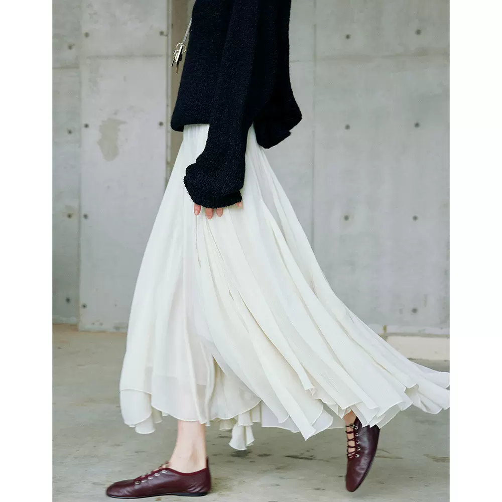 现货shys“落在云雾”白色多层纱质不规则飘逸裙摆双腰头半身长裙
