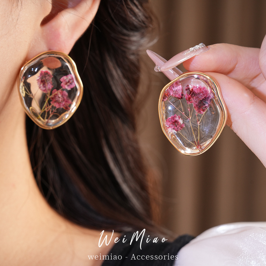 Aguja de plata flor de resina de aretes acessorios de vacaciones temperamento pequeño aretes frescos ligero lujo alta sensación auriculares al por mayor image 3
