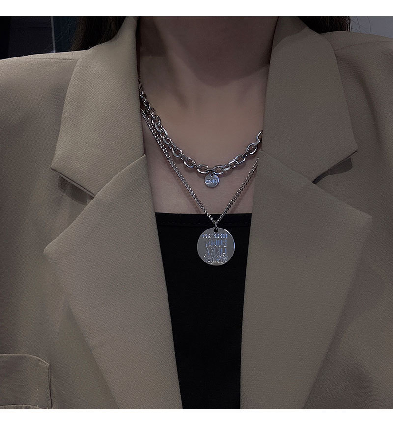 Hip-Hop Round Letter Copper Plating Layered Necklaces 1 Piece