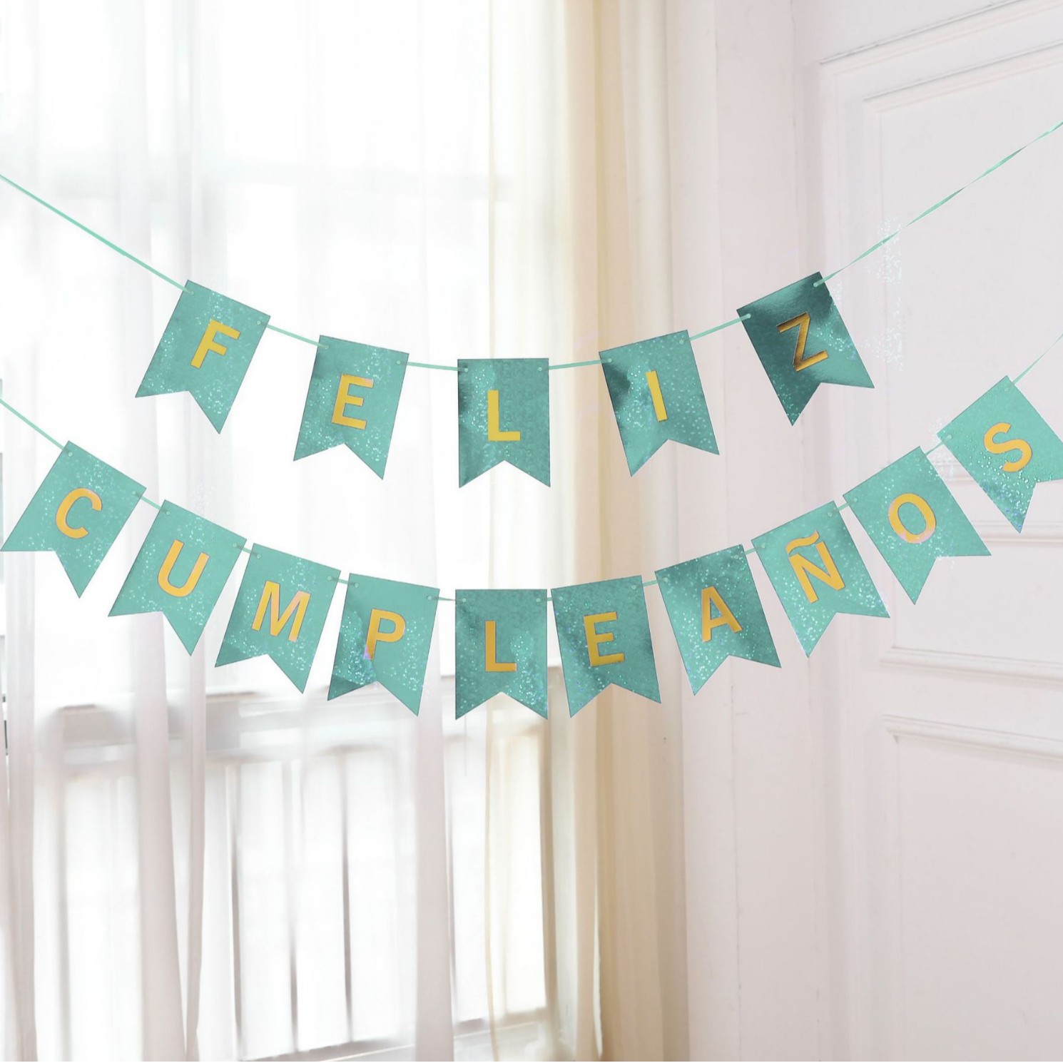 Feliz cumpleaños en español, cola de pez, bandera, láser, fiesta de cumpleaños en español, decoración de escena, fábrica de banderas colgantes al por mayor