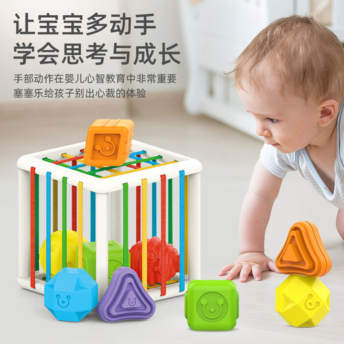 Cross-border Amazon Fun Rainbow Cube Sesele Early Learning Baby Shape & Color Grasping Training Rattle Toy