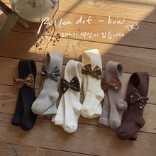 秋季新款儿童打底裤宝宝纯色细条多蝴蝶结连裤袜公主风裤子