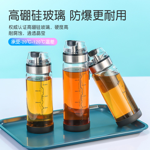 Automatic Open-Close Glass Oil Bottle for Kitchen, Large Capacity Soy Sauce and Vinegar Condiment Bottle, Stainless Steel Oil Bottle, Oil-Proof and Leak-Proof