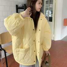 黄色菱格棉衣棉服女年新款外套棉袄面包服宽松韩系冬装加厚潮