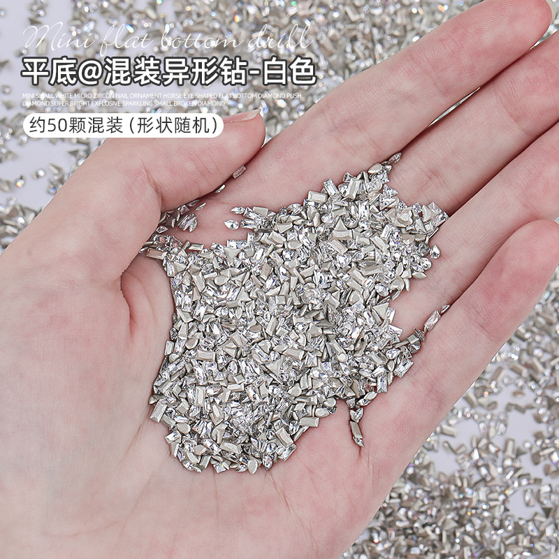 Nail circón invertida borde plano diamante Super Flash joyería de uñas blanco transparente Mini tamaño pequeño circón flash decoración de uñas