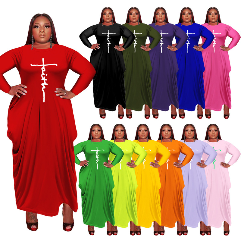2025 Europe and the United States cross-border Amazon new letter round neck long short sleeve irregular hem ladies dress