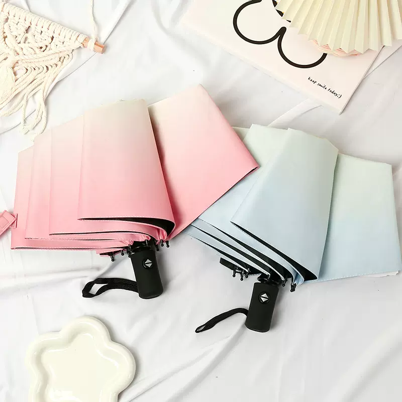 新款三折渐变伞黑胶全自动雨伞防晒防紫外线太阳伞晴雨两用折叠伞