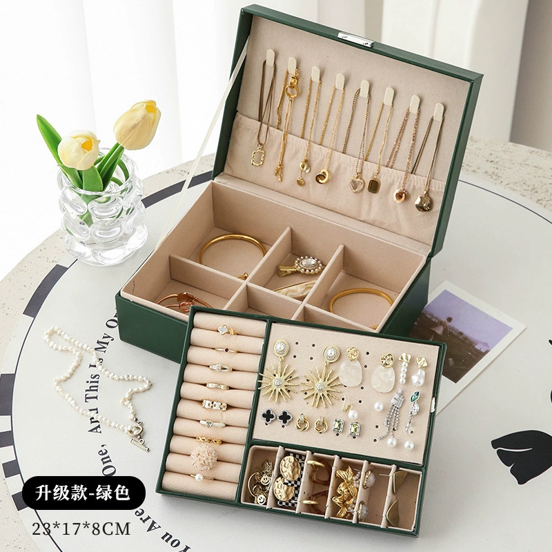 Jewelry storage box, handheld multi-layer organizer with zipper or key lock, small–large