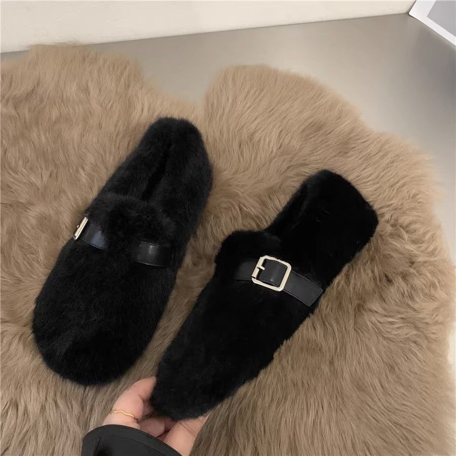 毛毛鞋女冬外穿厚底加绒水貂毛一脚蹬豆豆鞋保暖仙女新品棉瓢单鞋