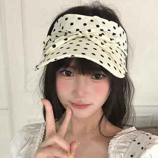 韩版夏季蝴蝶结绑带波点空顶帽女防晒遮阳无顶棒球帽显脸小鸭舌帽