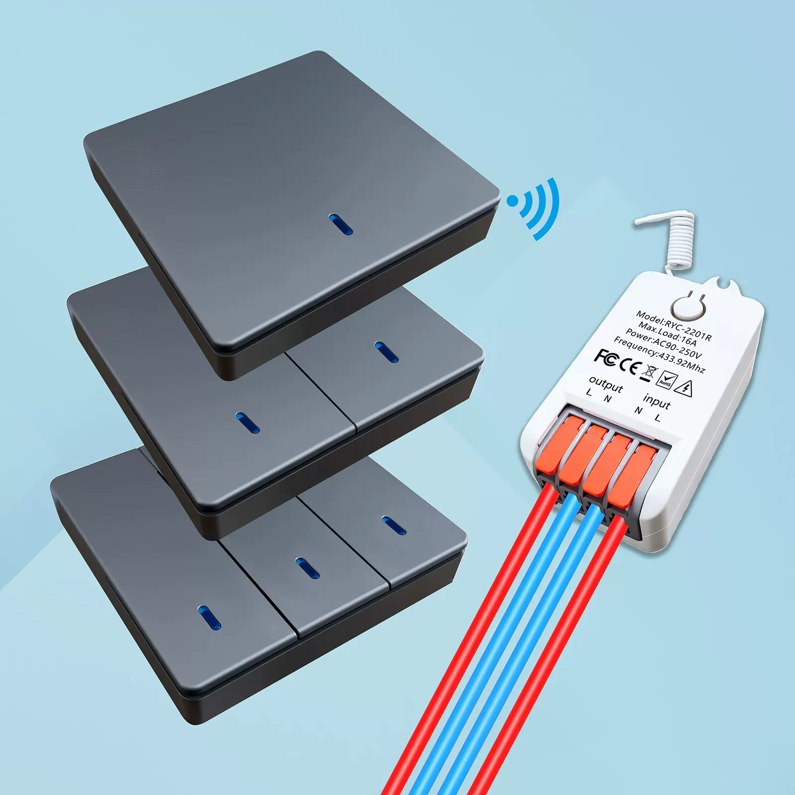 无线遥控开关家用电灯展厅单双控220v免布线随意贴懒人开关灯神器