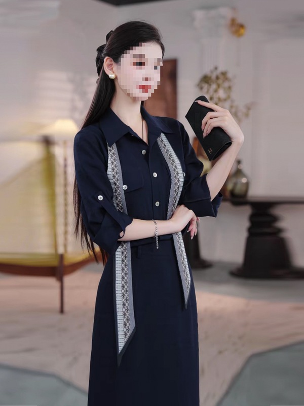 时尚连衣裙女2025秋季新款亚马逊气质百搭简约复古长款假两件裙子|undefined
