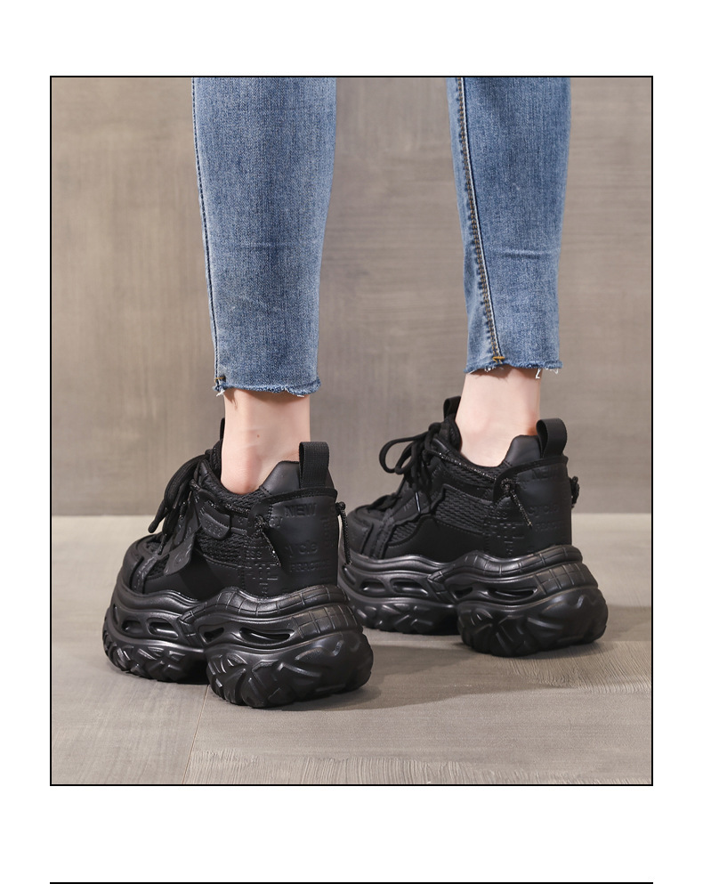 Giày sneaker nữ đế dày tăng chiều cao 12cm mặt lưới thoáng khí — Tro thô chi tiết 16