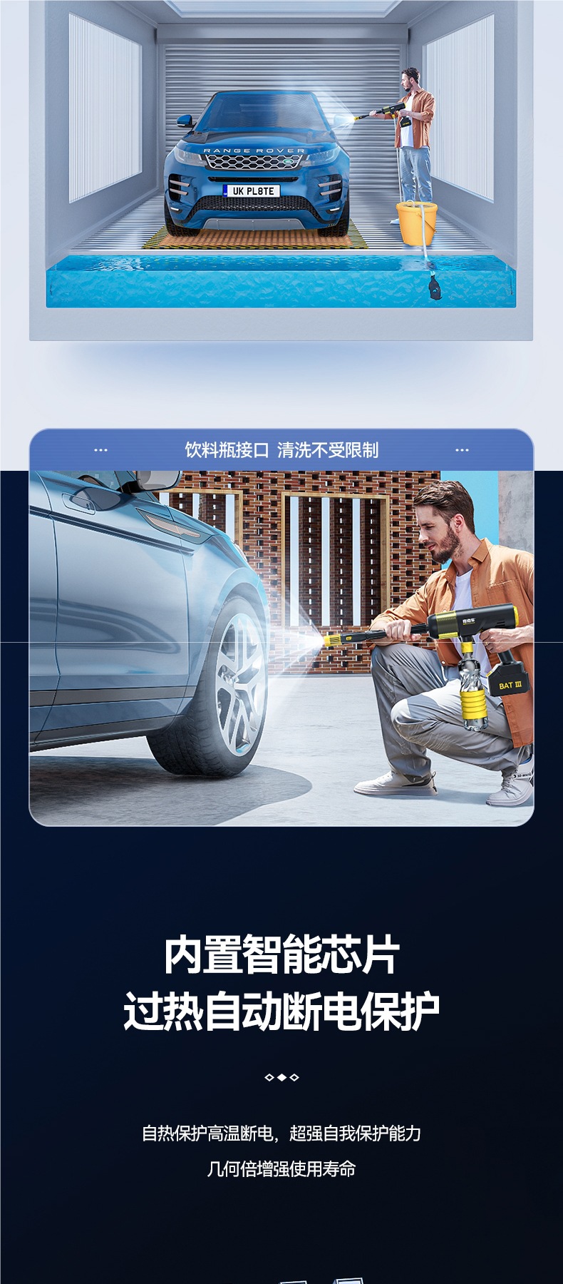 Wireless Car Washing Machine High-Pressure Water Gun Car Household Portable Lithium Battery Powerful Supercharged Rechargeable Cleaning Artifact