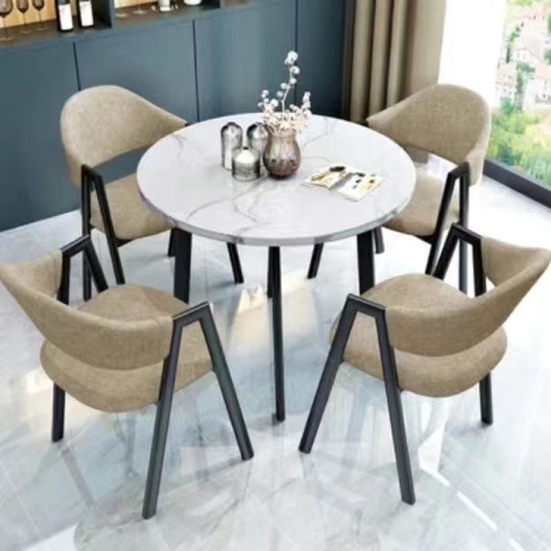 모조 흰색 대리석 테이블 상판 + 블랙 카키색 의자