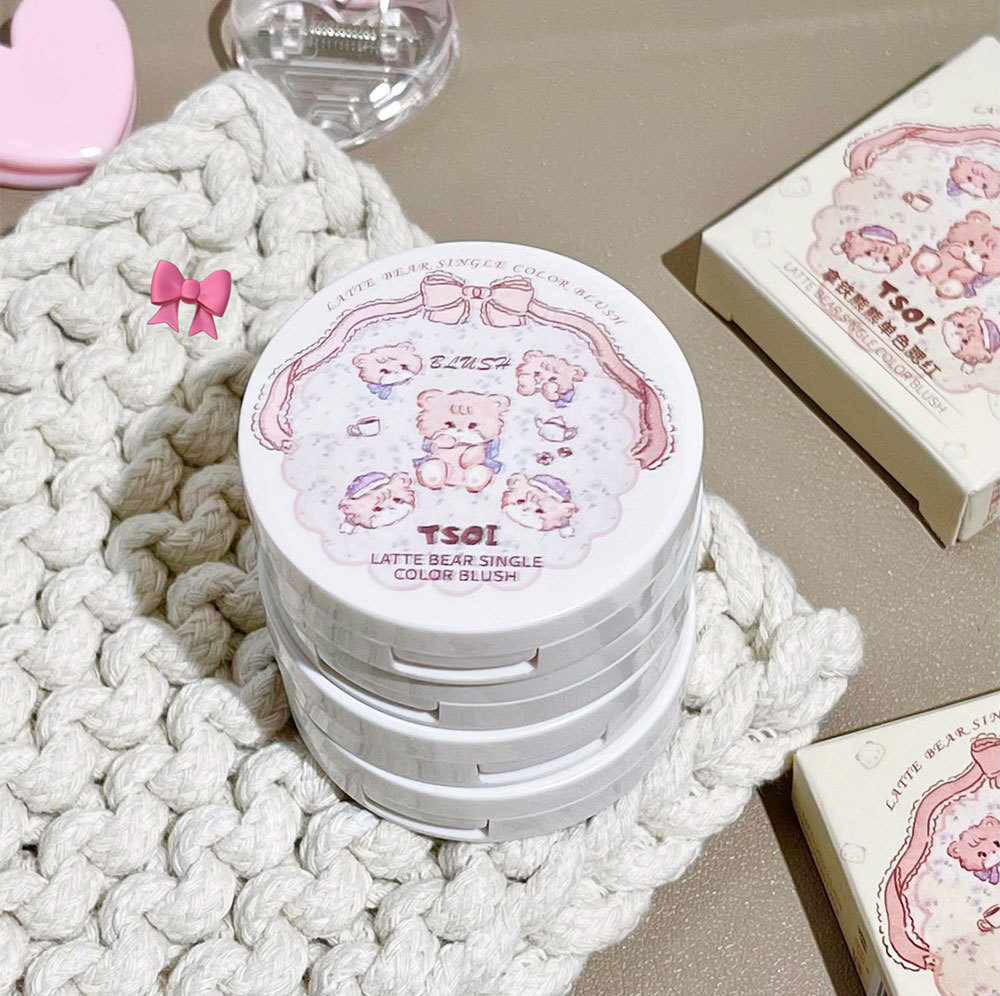 TSOI Latte Bear single-color Blush is natural and easy to apply. It's a versatile and energetic makeup look for women. It's affordable for cross-border use Specification drawing