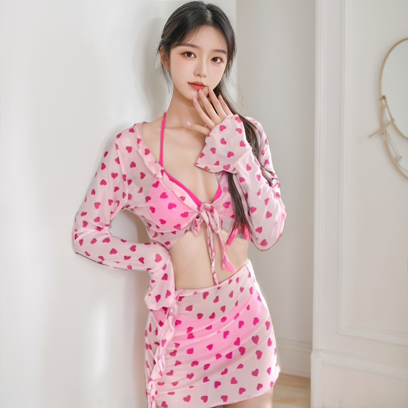 Traje de baño de protección solar de manga larga para mujer bikini de alta gama puro deseo chica caliente falda vacaciones junto al mar traje de baño dividido para mujer