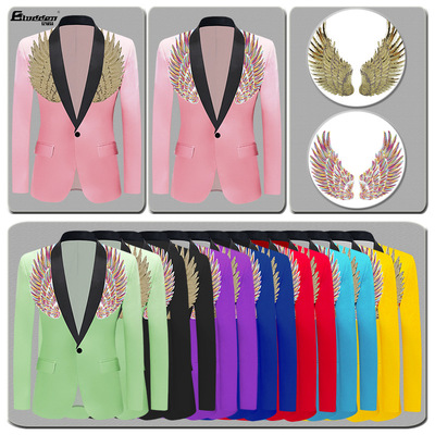 pink green purple  blue black  Colorful wings jazz dance blazers coat for youth male man stage performance dress suit jacket nightclub singer sequined coats dress suit