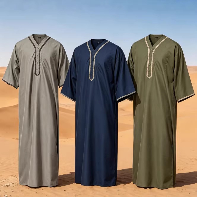 2026 European and American Men's Casual Loose-fitting Mid-sleeve Button-down Shirt Dress