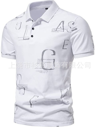 [Punto de aguja] 3D impreso camisa de polo nuevo casual de solapa de manga corta de los hombres camisa transfronteriza estación independiente