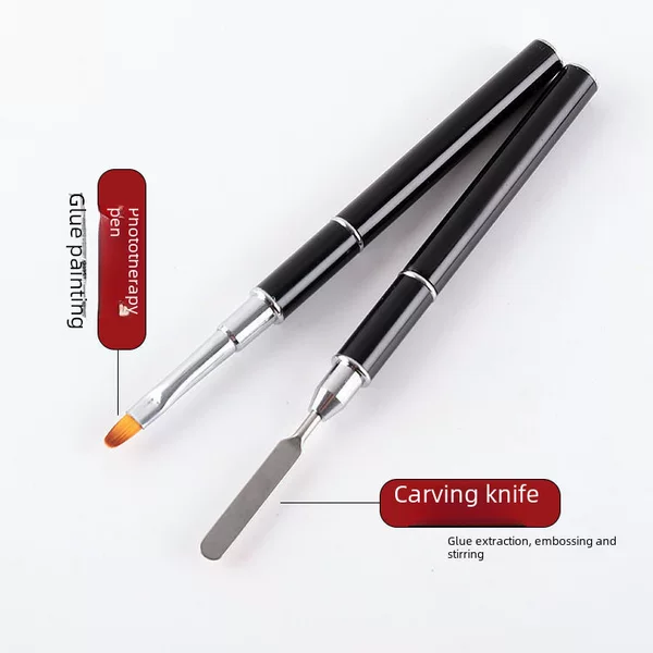 Nail Art Double-head Dual-purpose Glue Pen Quick Extension Glue Pen Steel Push Phototherapy Pen Crystal Pen Glue Embossing Rod