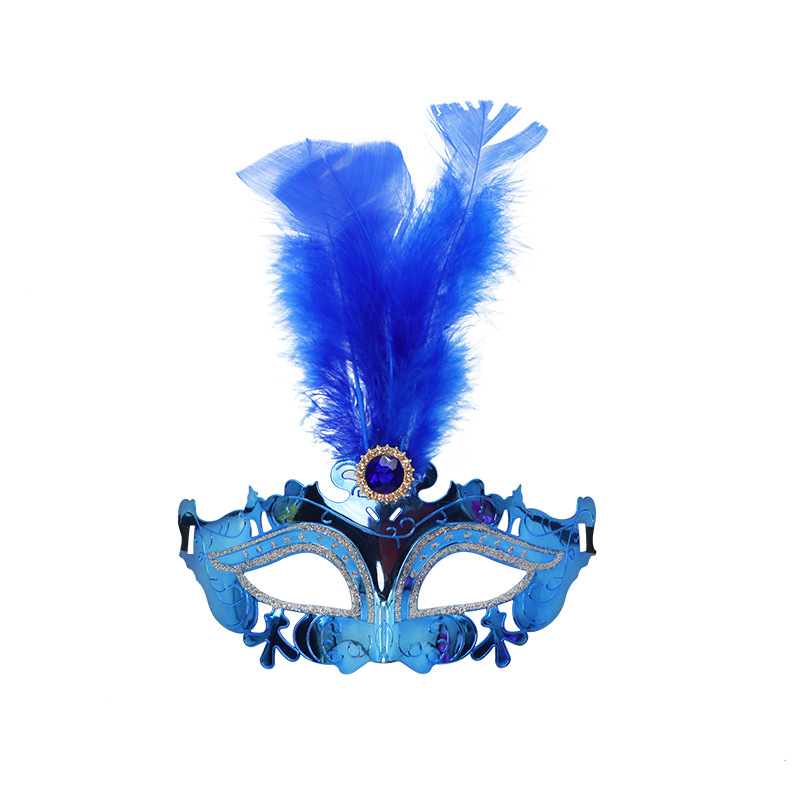 Máscara de media cara, máscara de ojos de carnaval, plumas de hada, decoración de diamantes de imitación electrochapados, accesorio para fotos de influencer estilo INS