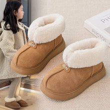 儿童卡皮巴拉羊羔毛一脚蹬雪地靴磨砂皮冬季新款防滑中筒毛毛棉鞋