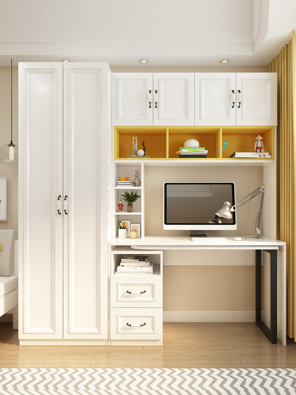 Wardrobe with desk integrated corner desk cabinet desk computer one-piece wardrobe desk study small apartment bedroom