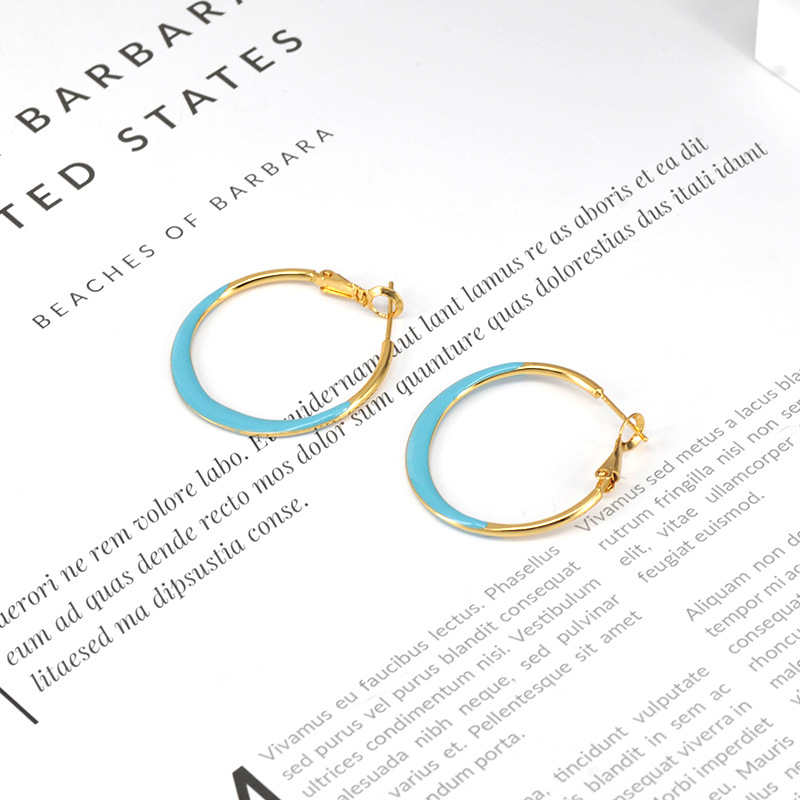 Simple Style Geometric Copper Hoop Earrings Enamel Copper Earrings