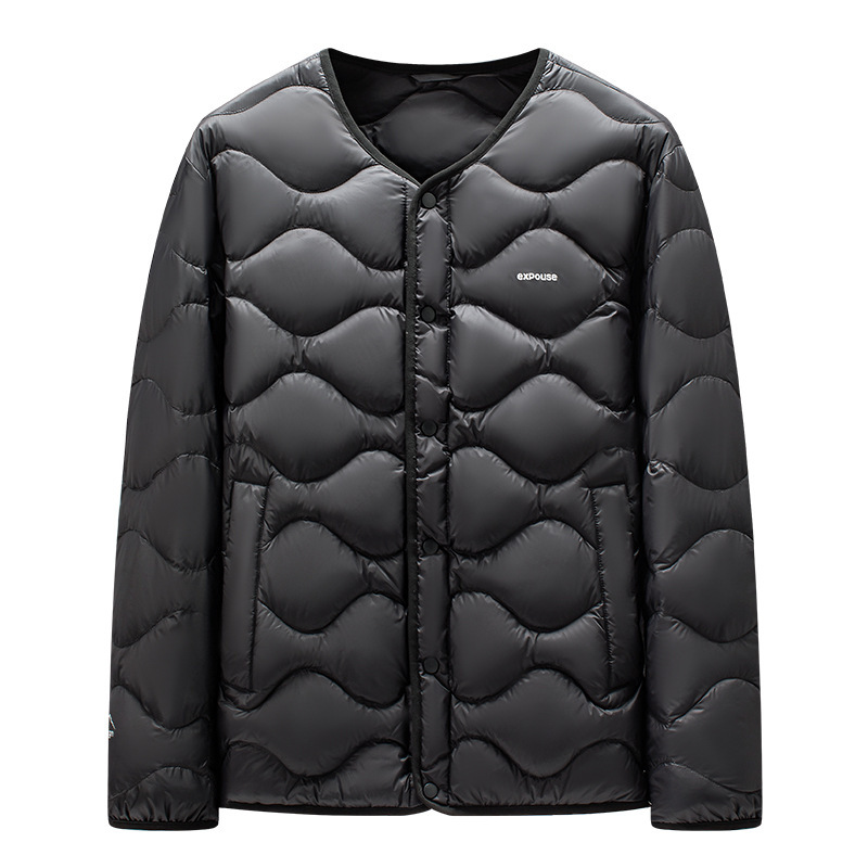 Cross-Border Export Ready-Made Lightweight down Liner Winter Men's V Neck Portable Simple Warm White Duck down Jacket a