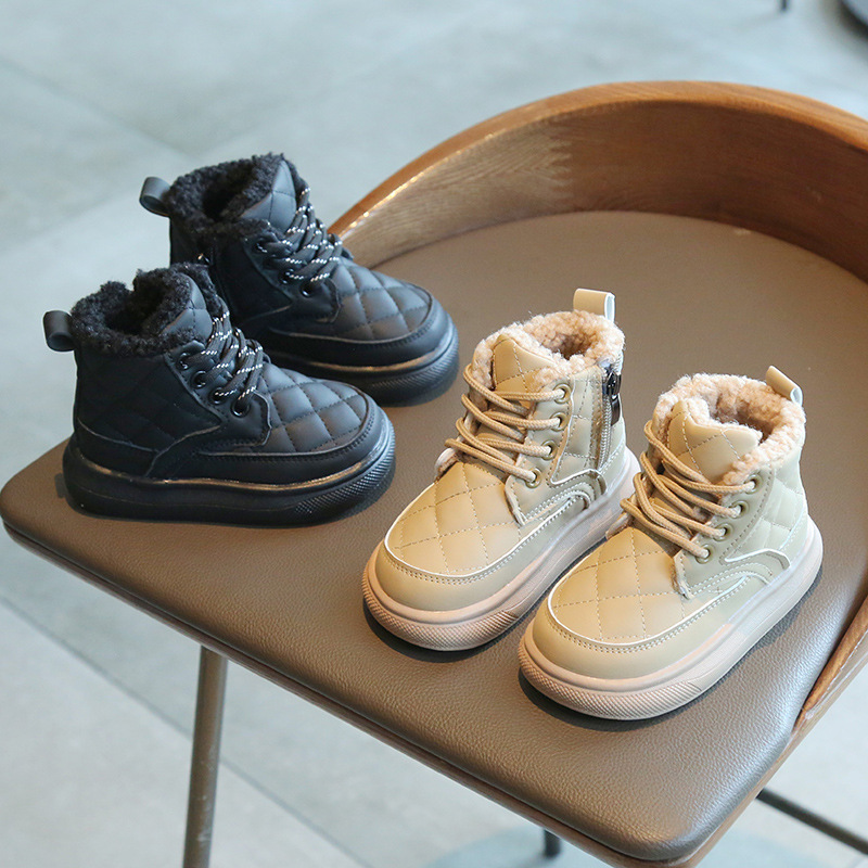 Kinder Schnee Winter Baby Jungen und Mädchen Stiefel Verdickte Baumwolle Lamm Haar Seite Reißverschluss Warme Schuhe_voghion.com