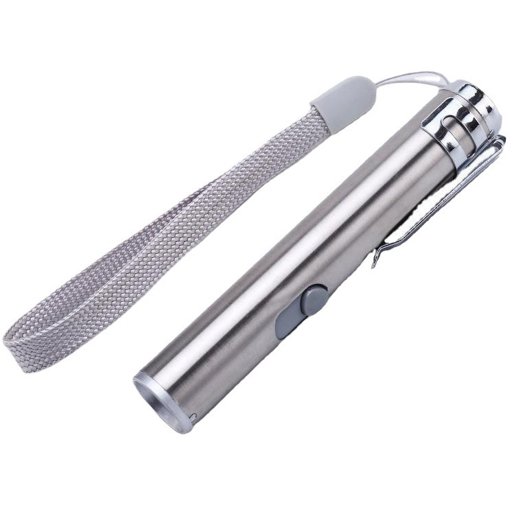 De acero inoxidable de múltiples funciones LED mini linterna detector de efectivo de luz láser infrarrojo tres en uno USB recargable