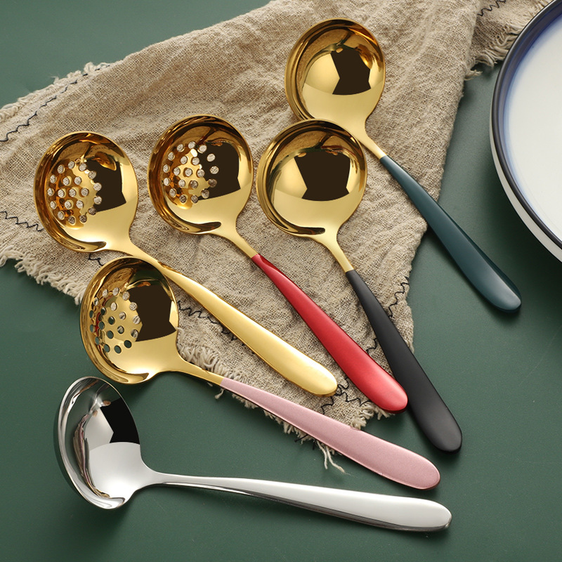 Cuchara de sopa de acero inoxidable 304 vajilla doméstica cuchara de sopa mango largo cuchara redonda profunda cuchara de sopa 304 cuchara colador cuchara