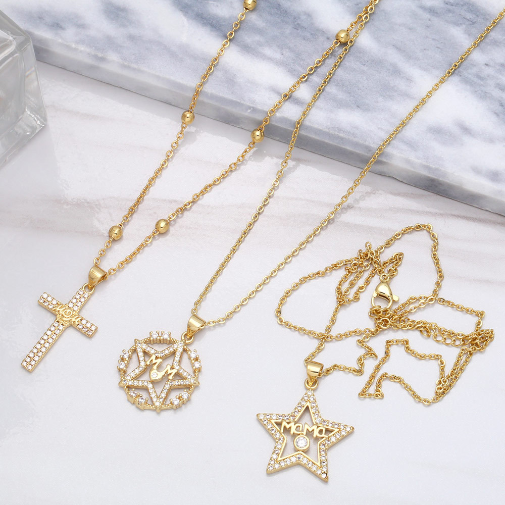 fashion inlaid zircon letter mama Fivepointed star copper clavicle chain wholesalepicture4
