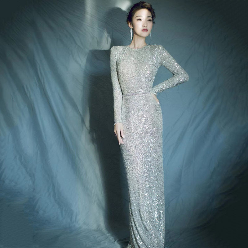 Sequined Banquet Dress 2026 New Style Fishtail Long Dress Fashionable Slimming Elegant Host Influencer Same Style Evening Dress Sequined Banquet Dress 2026 New Style Fishtail Long Dress Fashionable Slimming Elegant Host Influencer Same Style Evening Dress