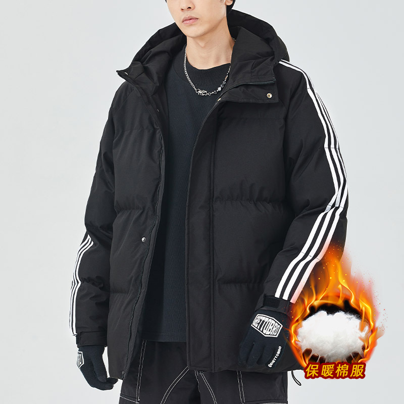 Chaqueta de invierno de algodón con tres rayas para hombre, abrigo corto de algodón moderno, ropa exterior cálida y gruesa, ropa informal de algodón para hombre, talla grande. image 5