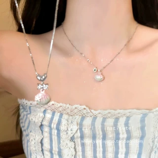 爱心蝴蝶结贝壳吊坠项链女小众设计颈链海边度假锁骨链颈链配饰品