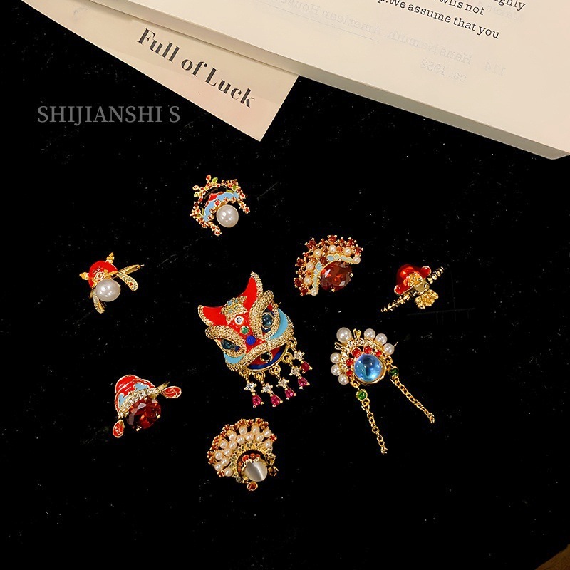 "Flower Maiden with Phoenix Crown" Oriental Intangible Cultural Heritage Aesthetic Facial Makeup, Lion Dance, Opera Accessories, Light Retro Versatile Hanfu Ring
