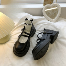 蔬楷复古圆头单鞋女2025新款英伦风厚底一脚蹬配裙子穿小皮鞋