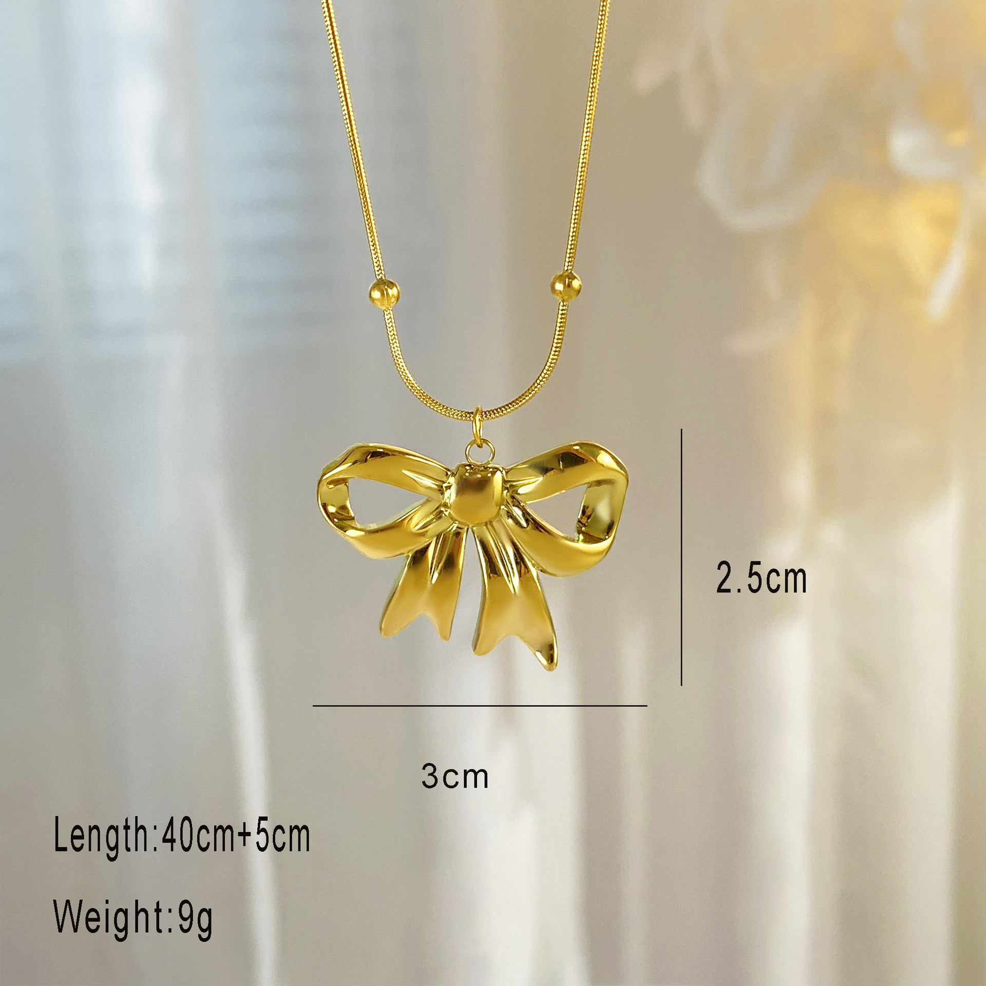 18K Gold Plated Plating Material Titanium Steel Pendant Material Wholesale Jewelry Basic Simple Style Solid Color Bow Knot Titanium Steel 18K Gold Plated Plating Pendant Necklace