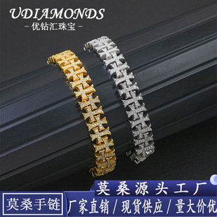 2025 New Arrivals European and American Cross-Border S925 Silver Inlaid Moissanite Cross Cuban Chain Bracelet Can Pass the Diamond Pen