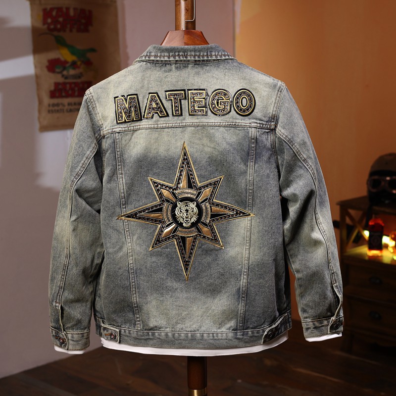 Herren Jeansjacke Im Biker Stil Mit Stickerei Modisches Design_voghion.com