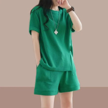 休闲短裤套装宽松文艺复古短袖t恤2025夏季新款时尚女装两件套潮