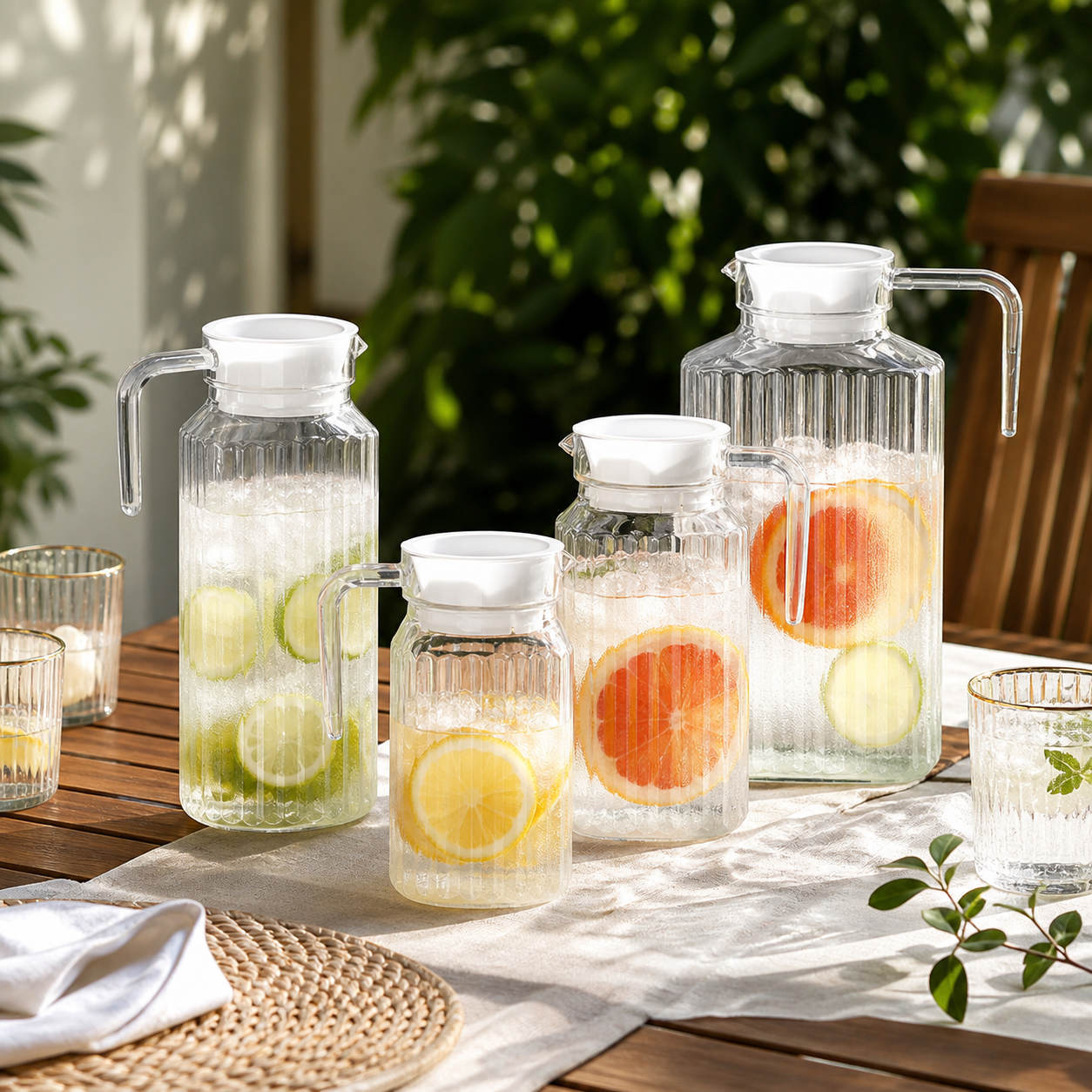 Juego de jarra de agua fría acrílica PC con líneas verticales transparentes engrosadas y resistentes a la caída. jarra de bebida de jugo doméstico 600ml - 2000 image 4