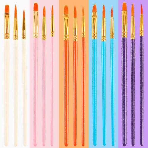 Oil paint brush set of three nylon hair flat head hook line brush art painting gouache wooden handle digital oil paint brush