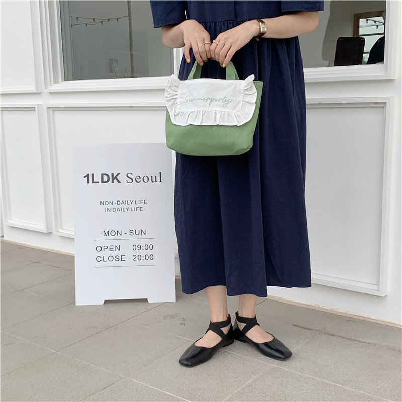 1441 Japanese and Korean chic Sweet ruffled bento Bag, Fresh embroidered hand-held small cloth bag, girl student bag wholesale undefined