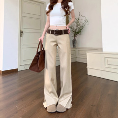 2025 秋季辣妹宽腰带休闲长裤女百搭修身显瘦垂感拖地宽松阔腿裤