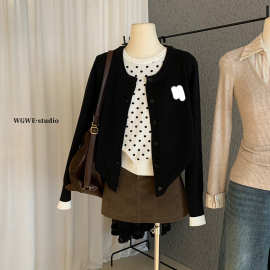 WGWE7961黑波点假两件针织开衫毛衣设计感潮外搭外套
