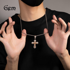 European and American hip-hop cross-shaped pendant jewelry necklace large copper inlaid purple zircon light luxury sweater necklace wholesale